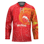 Personalized Dolphins Hockey Jersey Polynesian Tribal Chest and Sleeve Tattoo