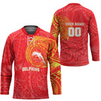 Personalized Dolphins Hockey Jersey Polynesian Tribal Chest and Sleeve Tattoo