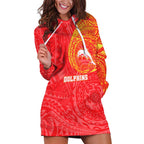 Personalized Dolphins Hoodie Dress Polynesian Tribal Chest and Sleeve Tattoo
