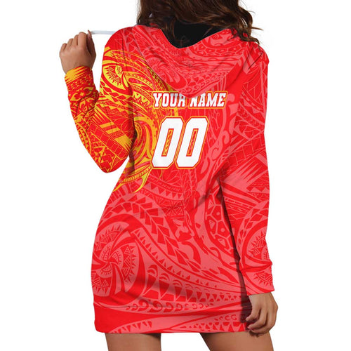Personalized Dolphins Hoodie Dress Polynesian Tribal Chest and Sleeve Tattoo