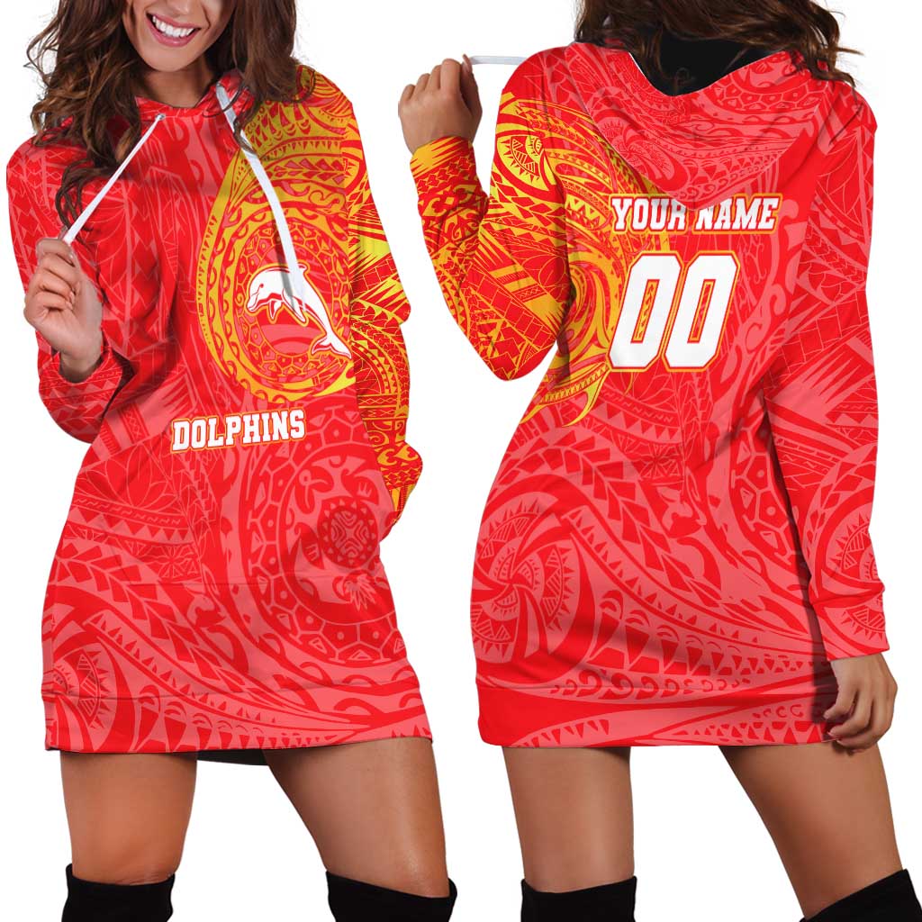 Personalized Dolphins Hoodie Dress Polynesian Tribal Chest and Sleeve Tattoo