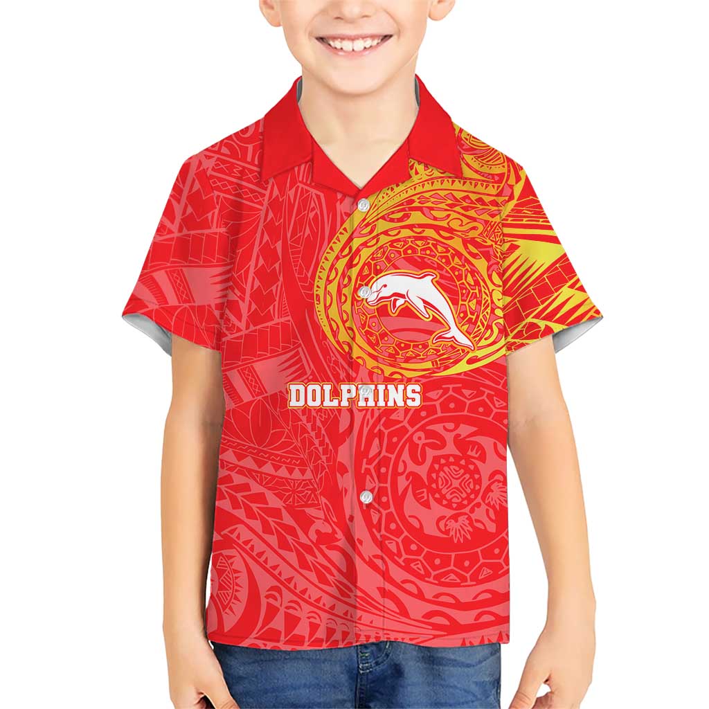 Personalized Dolphins Kid Hawaiian Shirt Polynesian Tribal Chest and Sleeve Tattoo