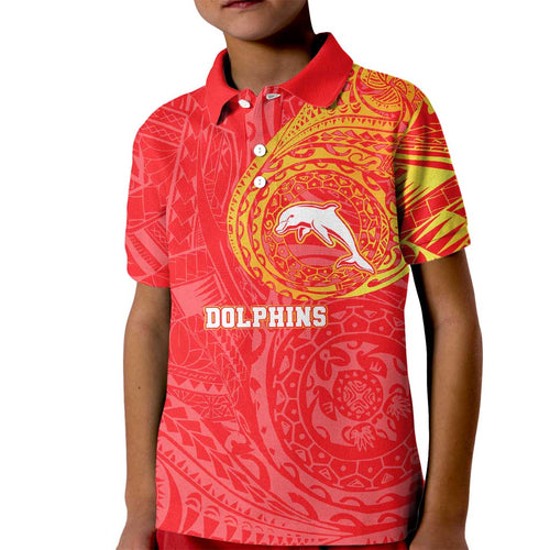 Personalized Dolphins Kid Polo Shirt Polynesian Tribal Chest and Sleeve Tattoo