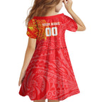Personalized Dolphins Kid Short Sleeve Dress Polynesian Tribal Chest and Sleeve Tattoo