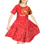 Personalized Dolphins Kid Short Sleeve Dress Polynesian Tribal Chest and Sleeve Tattoo