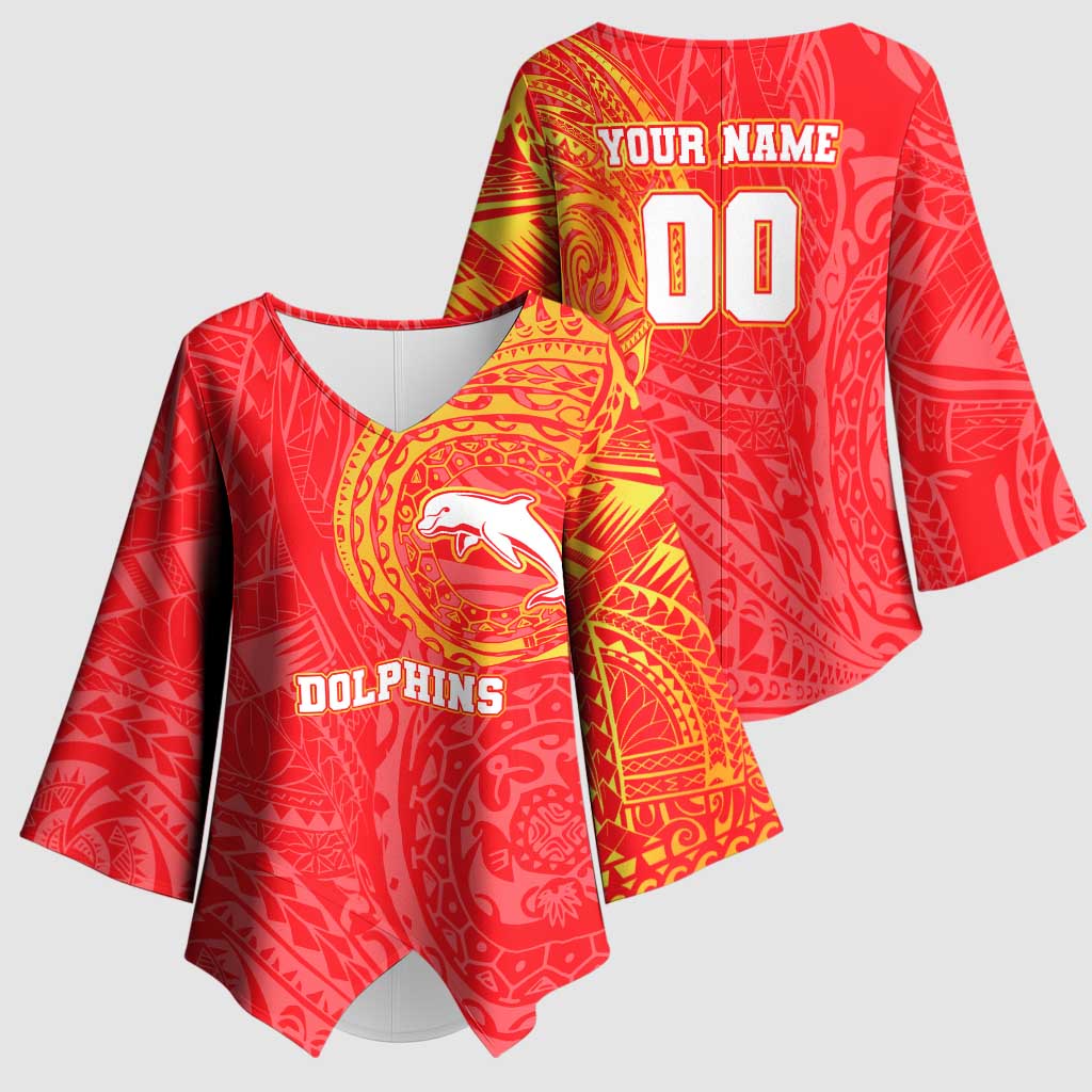 Personalized Dolphins Kimono Sleeve Blouse Polynesian Tribal Chest and Sleeve Tattoo