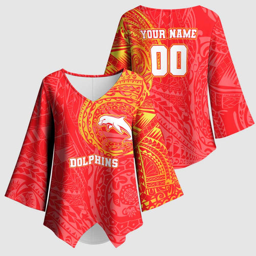 Personalized Dolphins Kimono Sleeve Blouse Polynesian Tribal Chest and Sleeve Tattoo