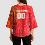 Personalized Dolphins Kimono Sleeve Blouse Polynesian Tribal Chest and Sleeve Tattoo