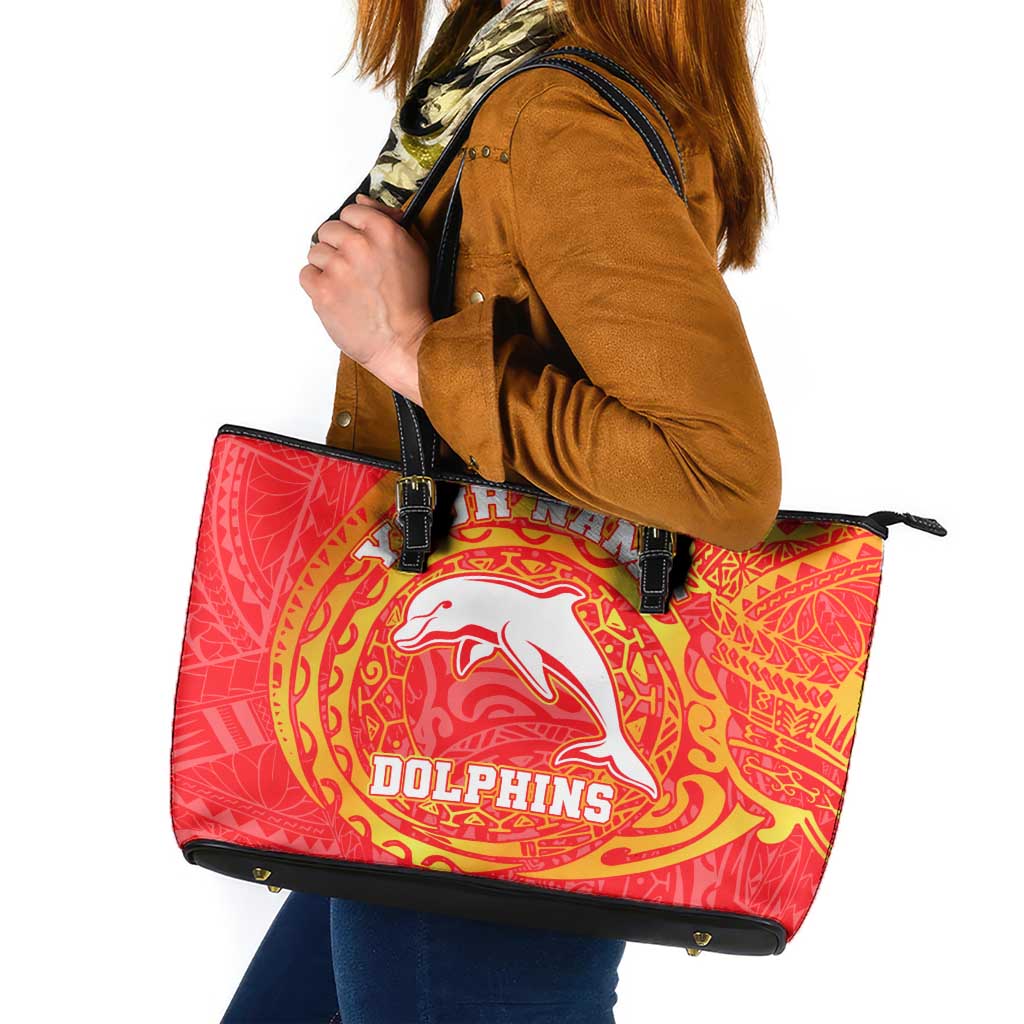 Personalized Dolphins Leather Tote Bag Polynesian Tribal Chest and Sleeve Tattoo