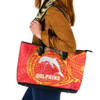 Personalized Dolphins Leather Tote Bag Polynesian Tribal Chest and Sleeve Tattoo