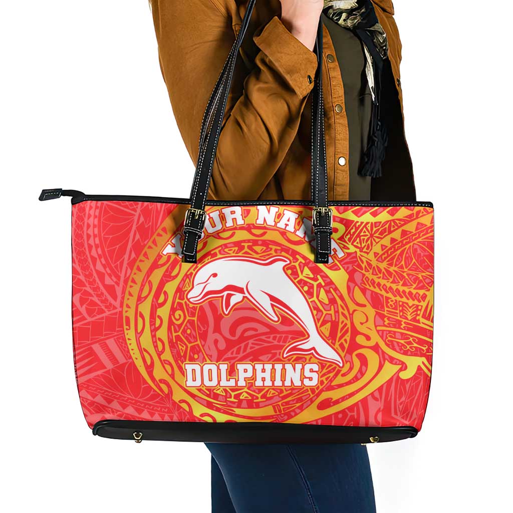 Personalized Dolphins Leather Tote Bag Polynesian Tribal Chest and Sleeve Tattoo