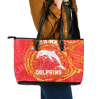 Personalized Dolphins Leather Tote Bag Polynesian Tribal Chest and Sleeve Tattoo