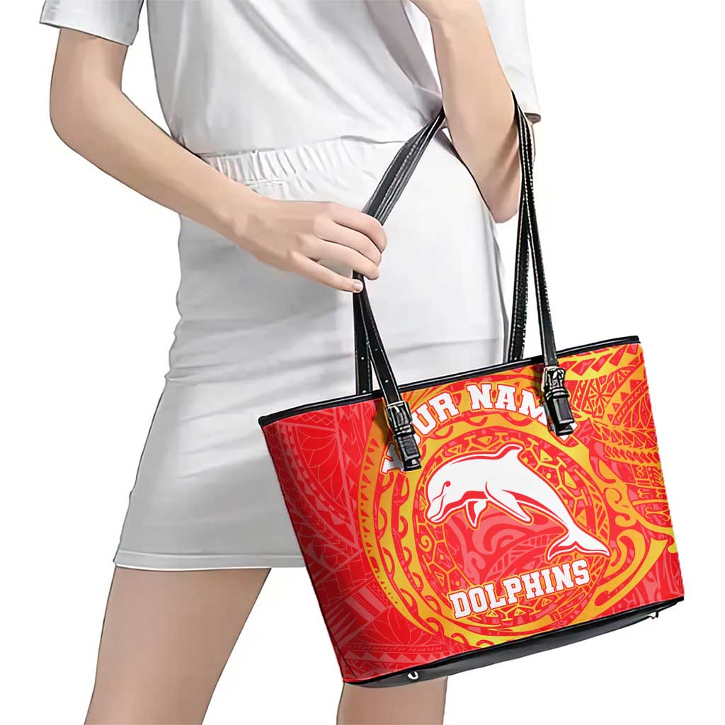 Personalized Dolphins Leather Tote Bag Polynesian Tribal Chest and Sleeve Tattoo