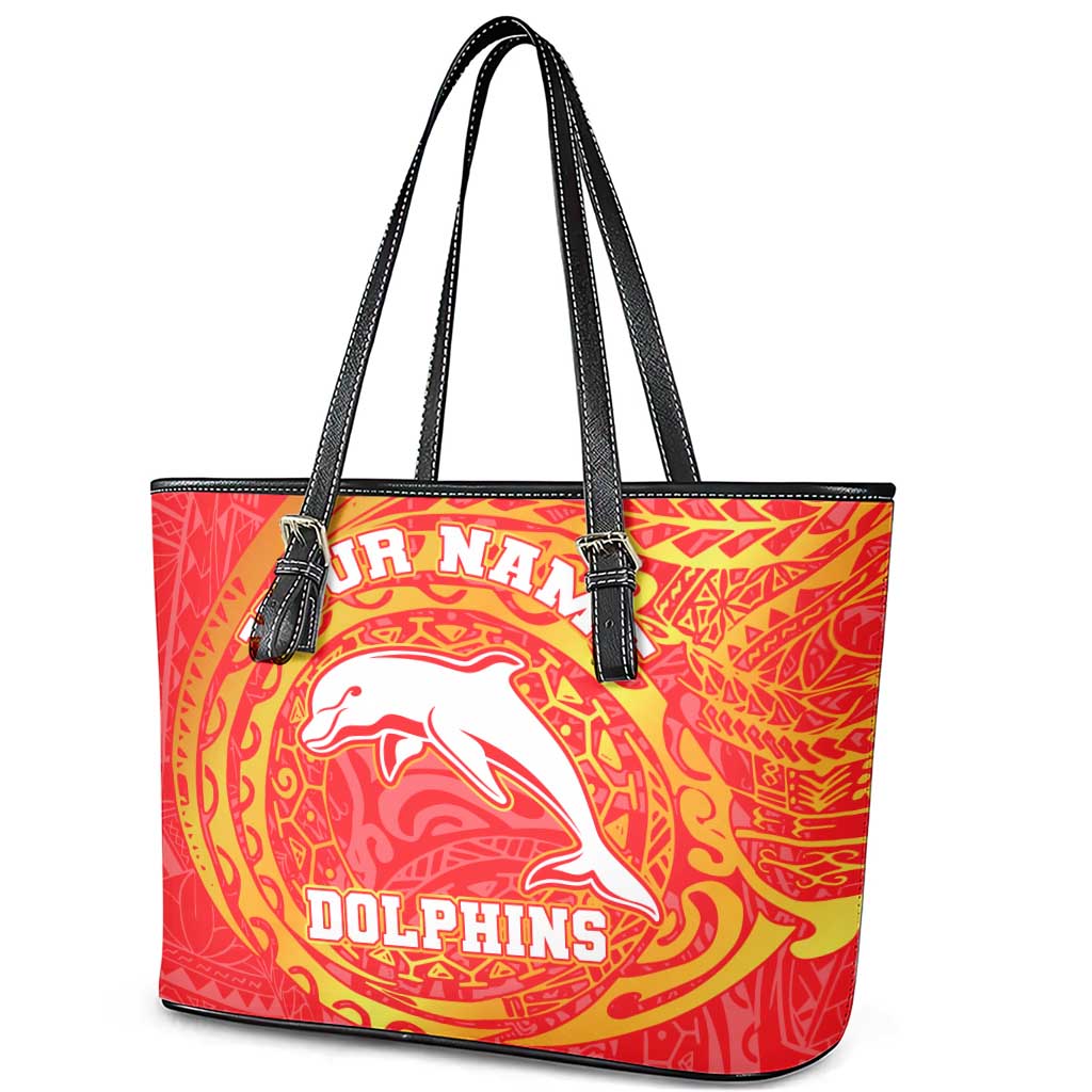 Personalized Dolphins Leather Tote Bag Polynesian Tribal Chest and Sleeve Tattoo