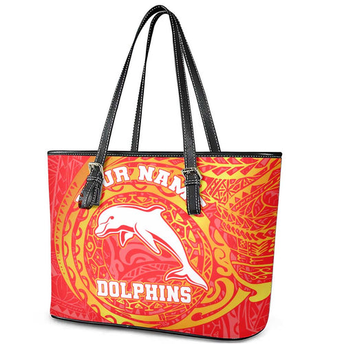 Personalized Dolphins Leather Tote Bag Polynesian Tribal Chest and Sleeve Tattoo