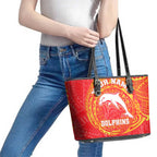 Personalized Dolphins Leather Tote Bag Polynesian Tribal Chest and Sleeve Tattoo