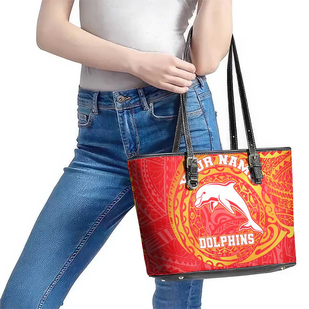 Personalized Dolphins Leather Tote Bag Polynesian Tribal Chest and Sleeve Tattoo