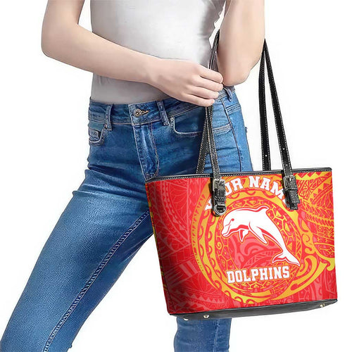 Personalized Dolphins Leather Tote Bag Polynesian Tribal Chest and Sleeve Tattoo