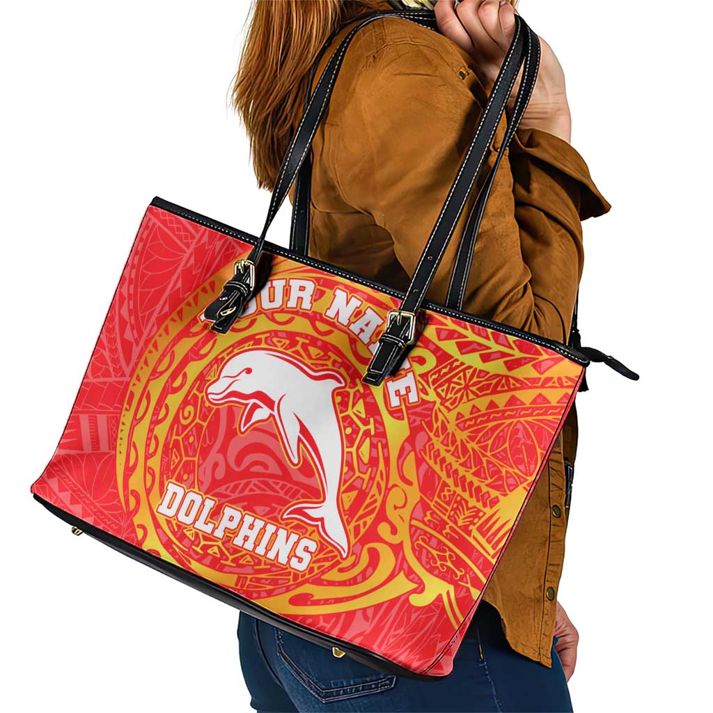 Personalized Dolphins Leather Tote Bag Polynesian Tribal Chest and Sleeve Tattoo