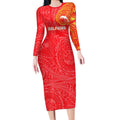 Personalized Dolphins Long Sleeve Bodycon Dress Polynesian Tribal Chest and Sleeve Tattoo