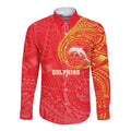 Personalized Dolphins Long Sleeve Button Shirt Polynesian Tribal Chest and Sleeve Tattoo