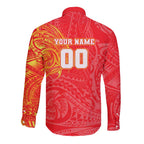 Personalized Dolphins Long Sleeve Button Shirt Polynesian Tribal Chest and Sleeve Tattoo