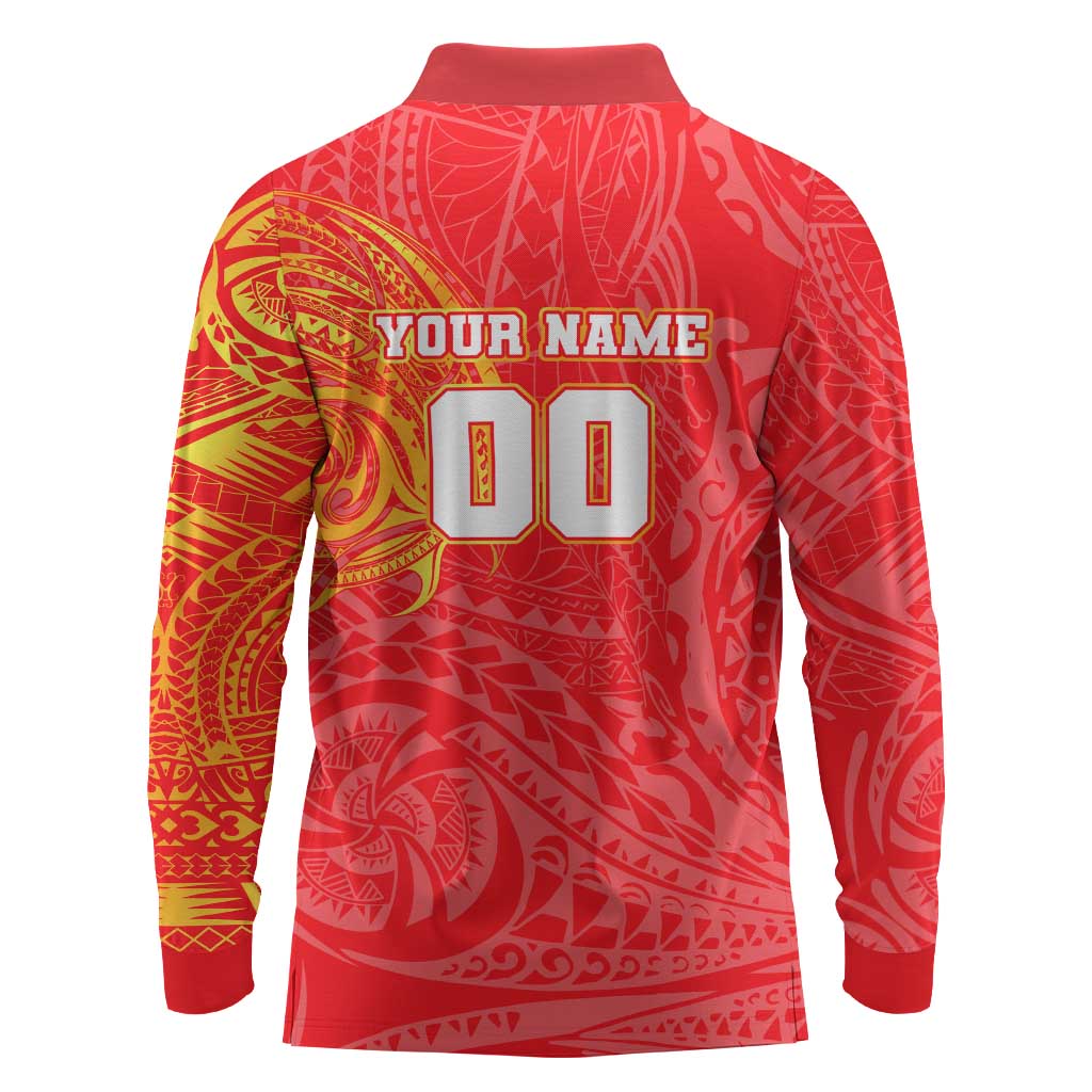 Personalized Dolphins Long Sleeve Polo Shirt Polynesian Tribal Chest and Sleeve Tattoo