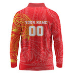 Personalized Dolphins Long Sleeve Polo Shirt Polynesian Tribal Chest and Sleeve Tattoo