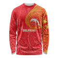 Personalized Dolphins Long Sleeve Shirt Polynesian Tribal Chest and Sleeve Tattoo
