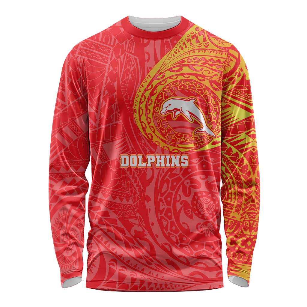 Personalized Dolphins Long Sleeve Shirt Polynesian Tribal Chest and Sleeve Tattoo