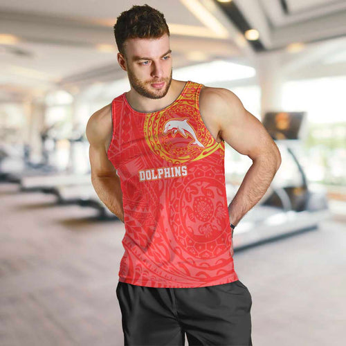 Personalized Dolphins Men Tank Top Polynesian Tribal Chest and Sleeve Tattoo