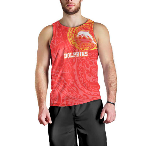 Personalized Dolphins Men Tank Top Polynesian Tribal Chest and Sleeve Tattoo