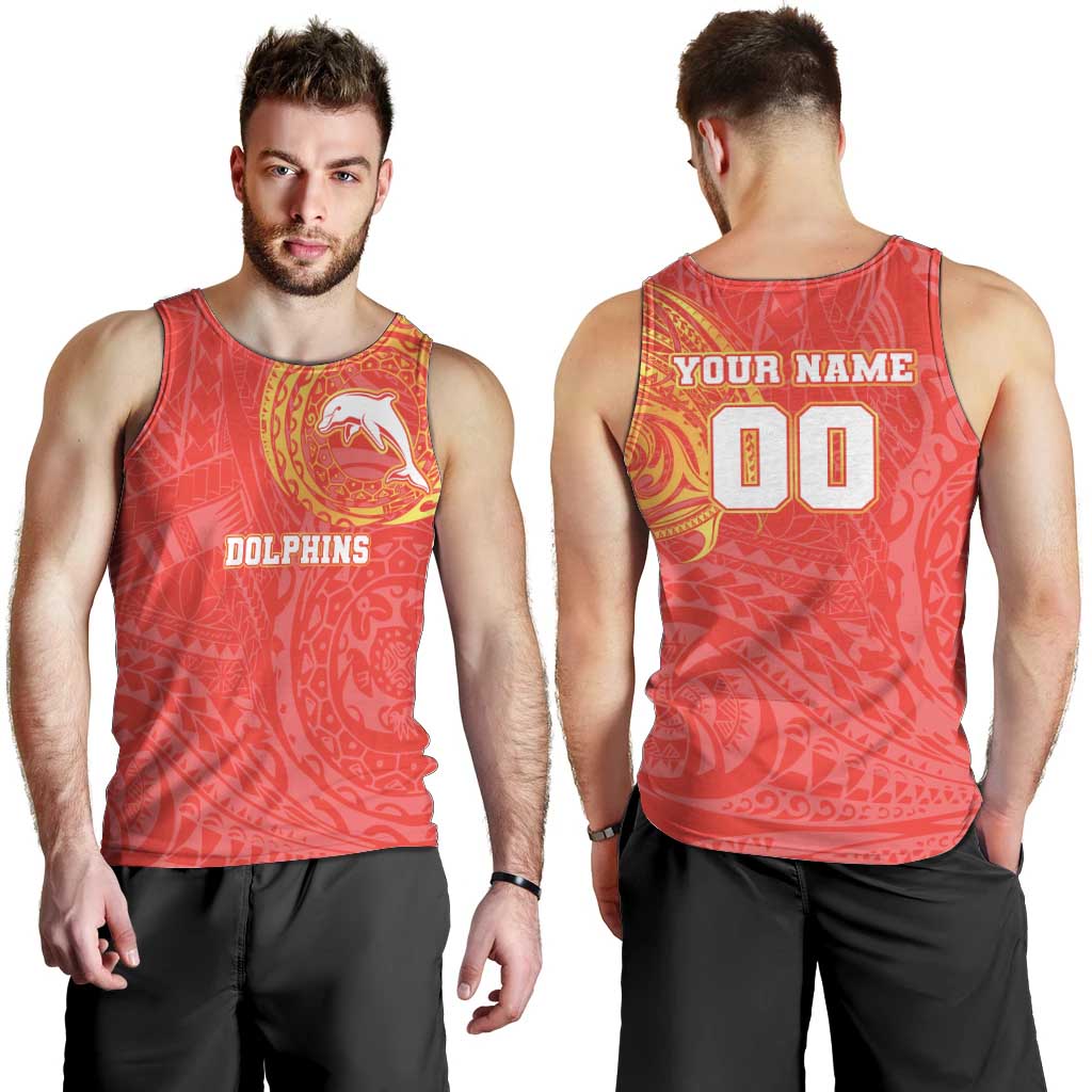 Personalized Dolphins Men Tank Top Polynesian Tribal Chest and Sleeve Tattoo