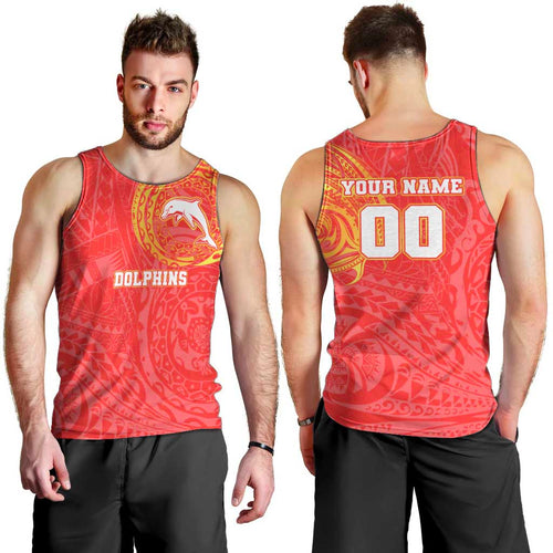 Personalized Dolphins Men Tank Top Polynesian Tribal Chest and Sleeve Tattoo