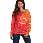 Personalized Dolphins Off Shoulder Sweater Polynesian Tribal Chest and Sleeve Tattoo