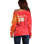 Personalized Dolphins Off Shoulder Sweater Polynesian Tribal Chest and Sleeve Tattoo