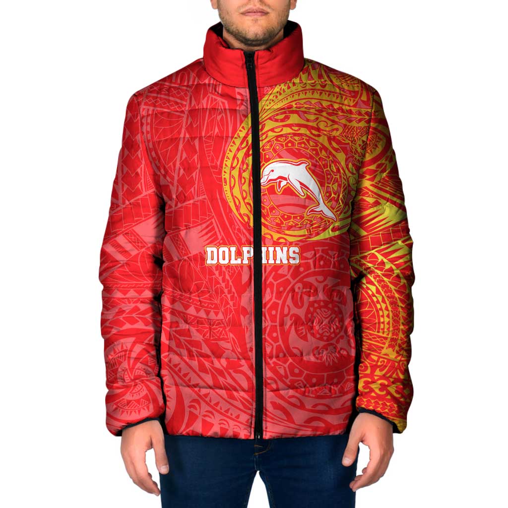 Personalized Dolphins Padded Jacket Polynesian Tribal Chest and Sleeve Tattoo