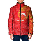 Personalized Dolphins Padded Jacket Polynesian Tribal Chest and Sleeve Tattoo