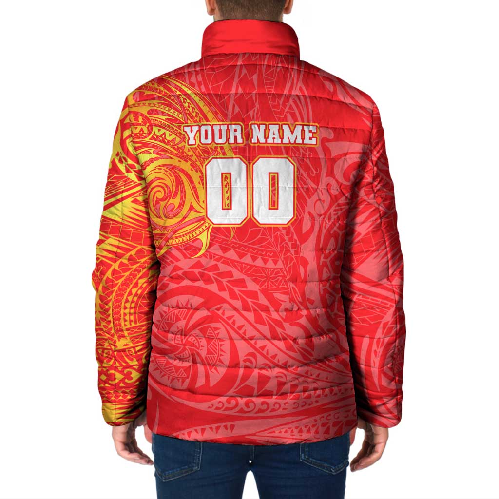 Personalized Dolphins Padded Jacket Polynesian Tribal Chest and Sleeve Tattoo