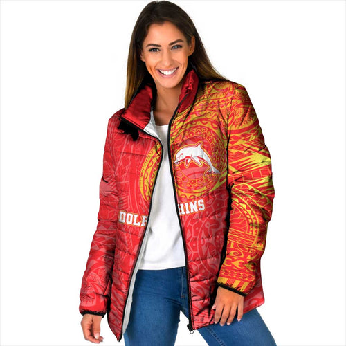 Personalized Dolphins Padded Jacket Polynesian Tribal Chest and Sleeve Tattoo
