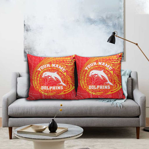 Personalized Dolphins Pillow Cover Polynesian Tribal Chest and Sleeve Tattoo