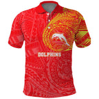 Personalized Dolphins Polo Shirt Polynesian Tribal Chest and Sleeve Tattoo