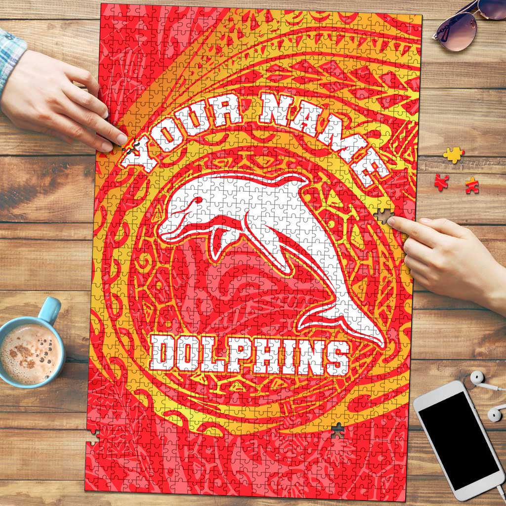 Personalized Dolphins Puzzle Polynesian Tribal Chest and Sleeve Tattoo