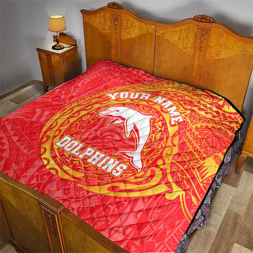Personalized Dolphins Quilt Polynesian Tribal Chest and Sleeve Tattoo