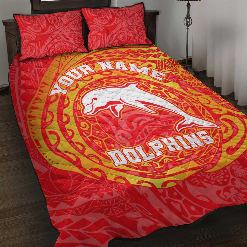 Personalized Dolphins Quilt Bed Set Polynesian Tribal Chest and Sleeve Tattoo