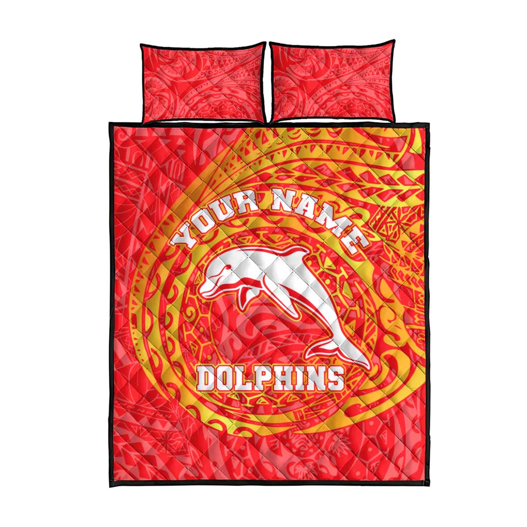 Personalized Dolphins Quilt Bed Set Polynesian Tribal Chest and Sleeve Tattoo