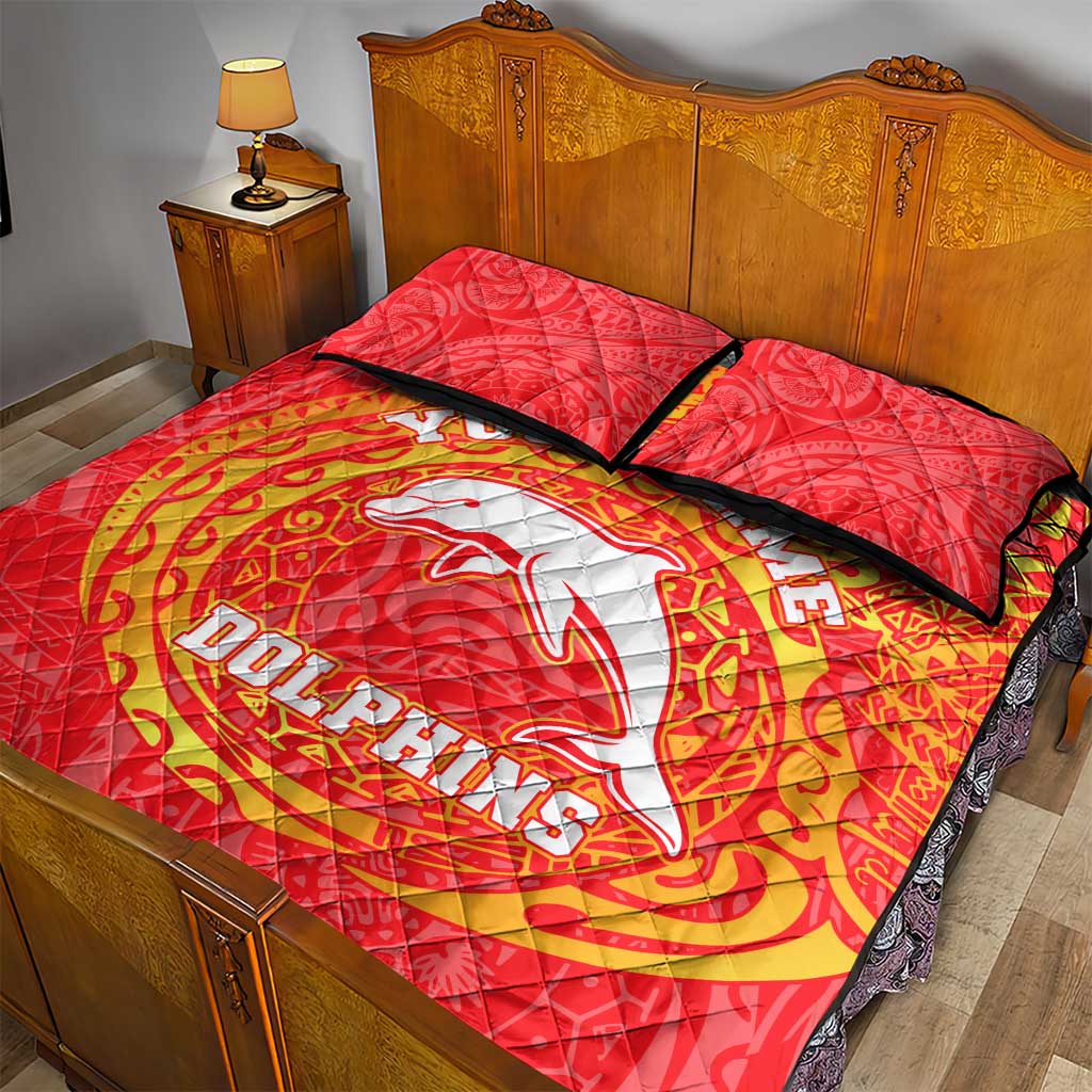 Personalized Dolphins Quilt Bed Set Polynesian Tribal Chest and Sleeve Tattoo