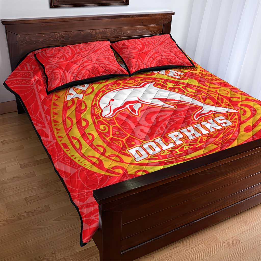 Personalized Dolphins Quilt Bed Set Polynesian Tribal Chest and Sleeve Tattoo