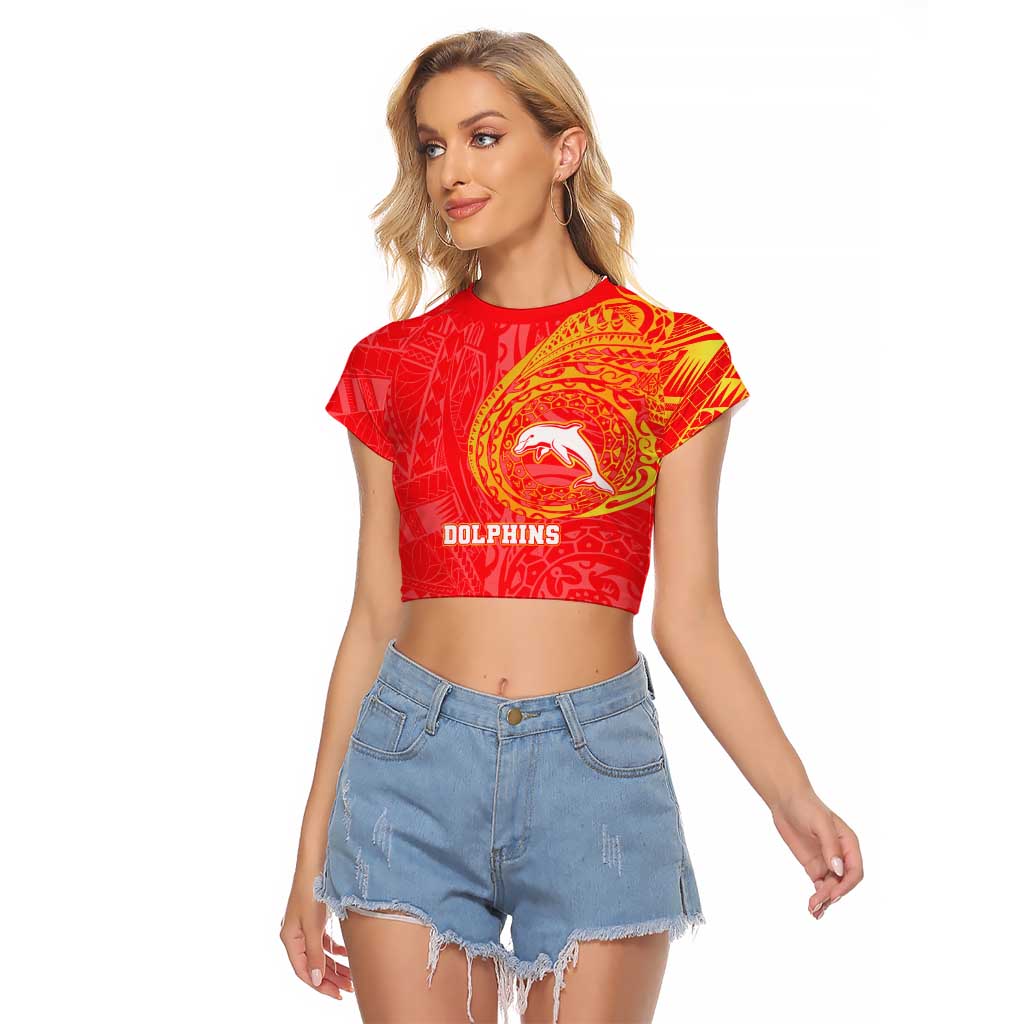 Personalized Dolphins Raglan Cropped T Shirt Polynesian Tribal Chest and Sleeve Tattoo