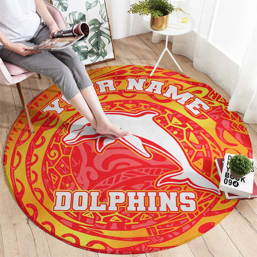 Personalized Dolphins Round Carpet Polynesian Tribal Chest and Sleeve Tattoo